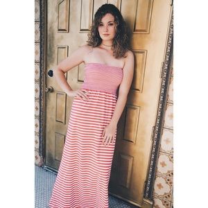 Striped Smocked Tube Maxi Dress